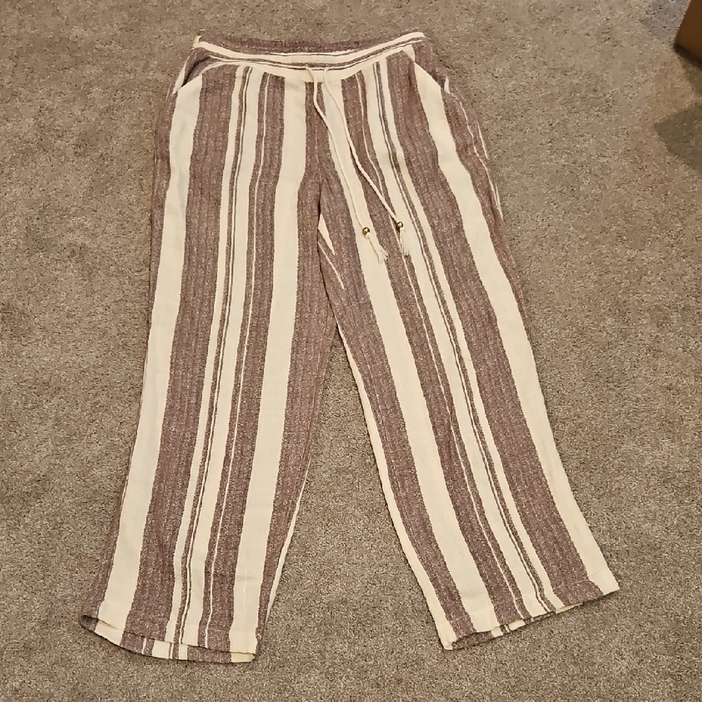 111p Soft Surroundings Beige and Brown Striped Pants